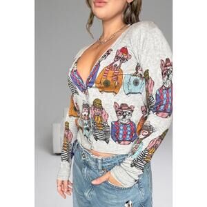 Grey Cardigan with Colourful Dog Print size